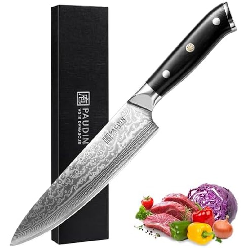 PAUDIN 8-Inch Damascus Chef's Knife, G10 Handle